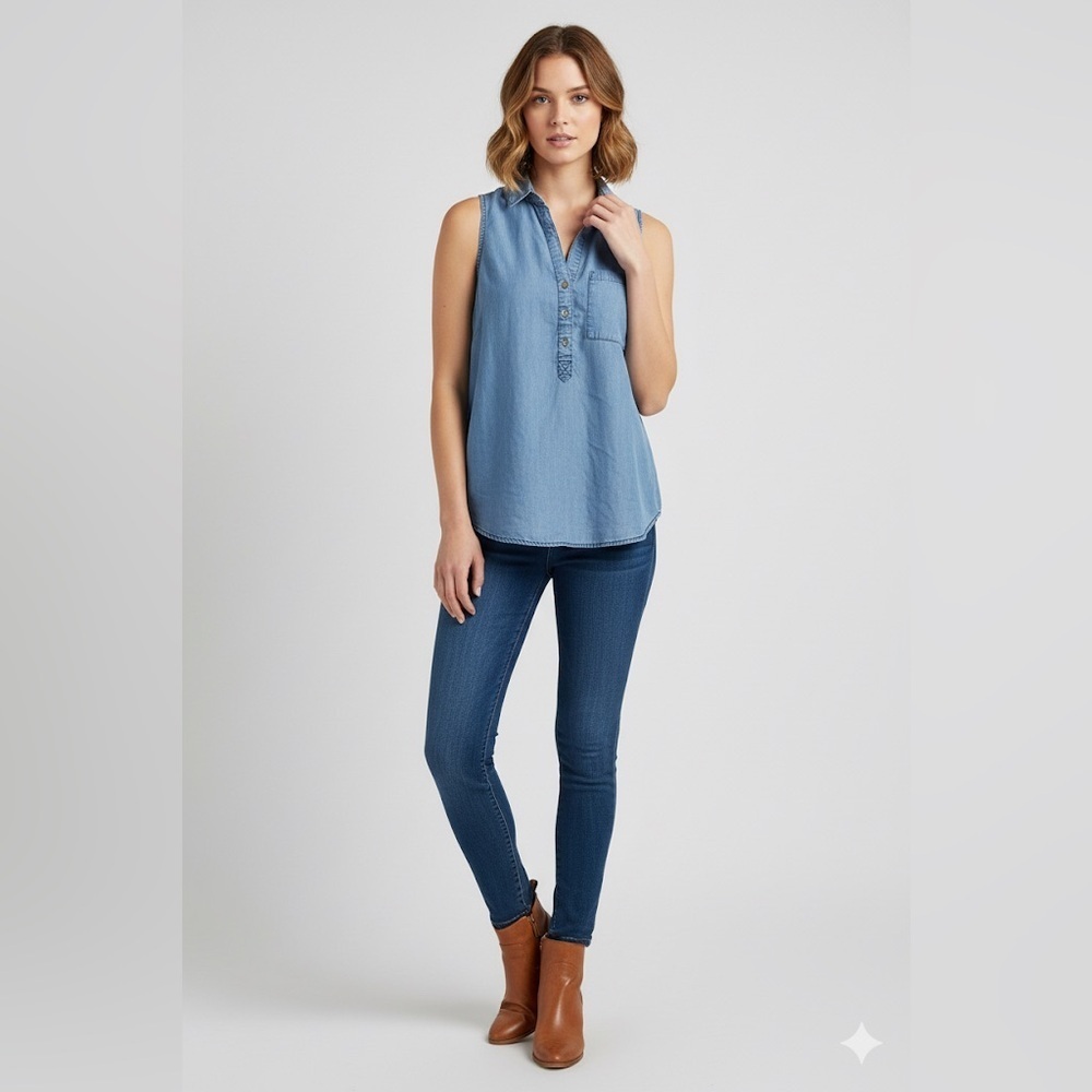 Velvet Heart Blue Sleeveless Button Down Shirt